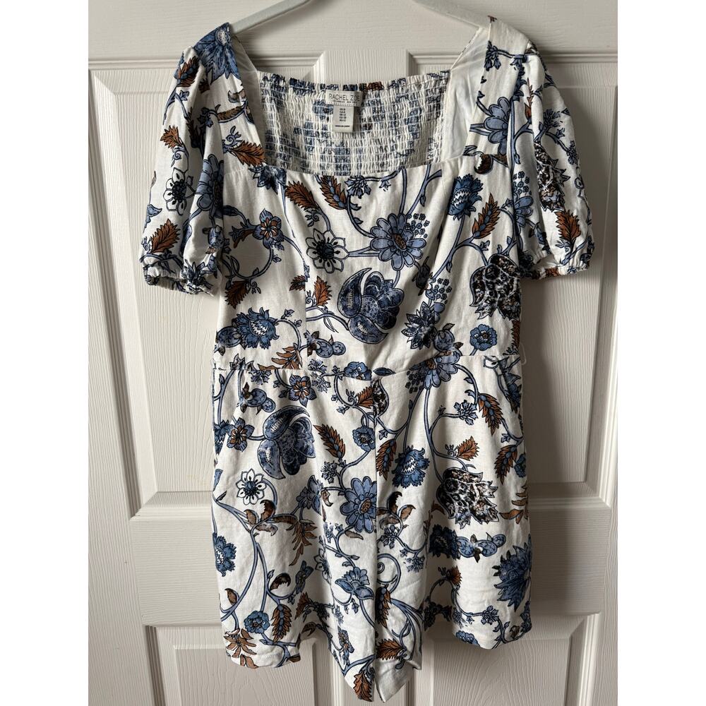 Rachel Zoe Floral Linen Blend Milkmaid Romper Size 8 Coastal Brunch Breezy